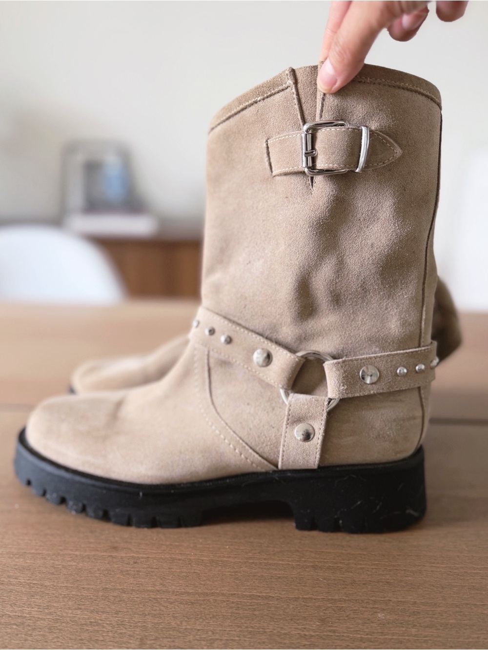 LA CANADIENNE Beige Suede Harness Motorcycle“Waterproof” Boots